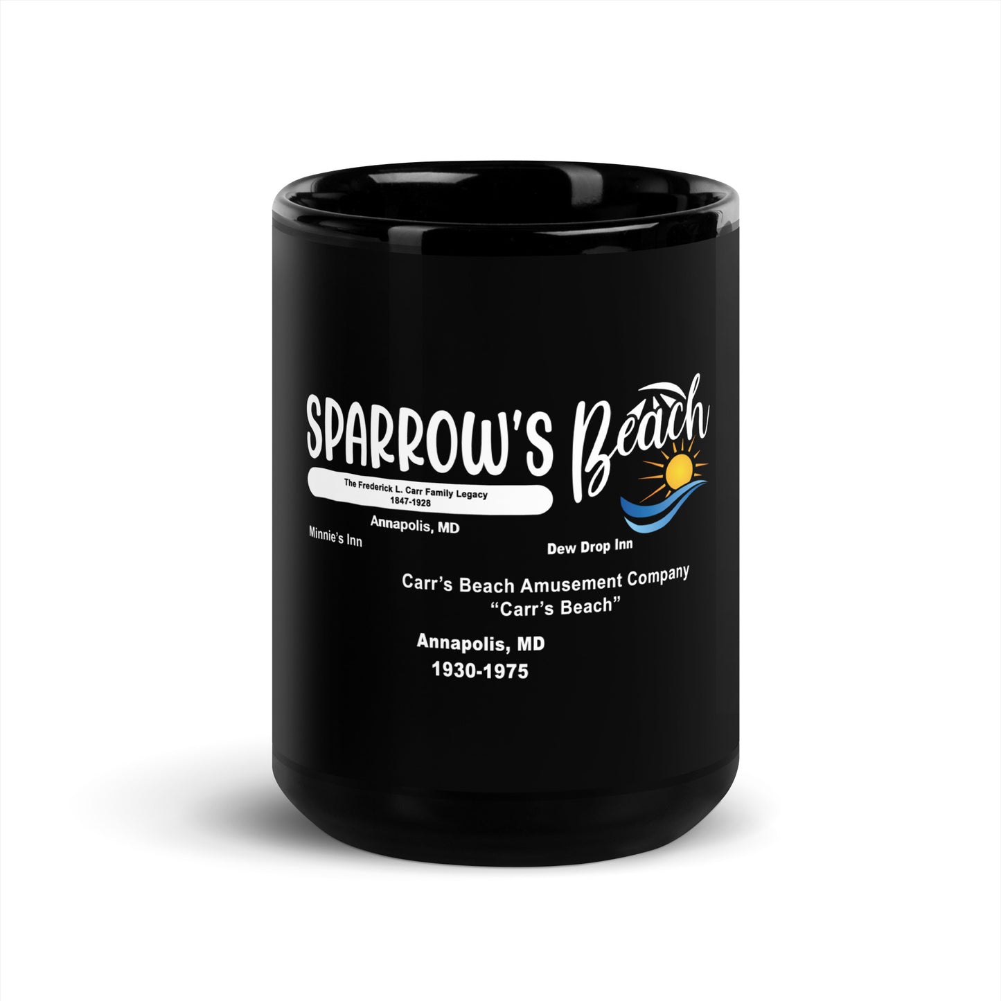 Sparrow's Beach Black Glossy Mug